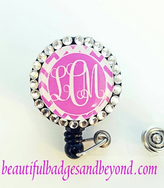 Personalized Chevron Monogram Retractable Badge Holder with