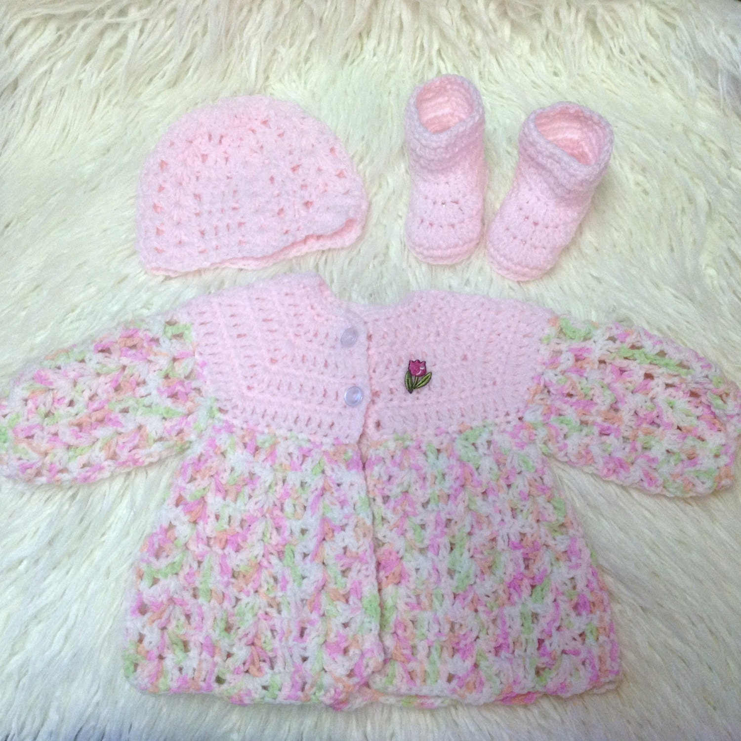 newborn layette set 3pc by PaulasCrochetArmoire on Etsy