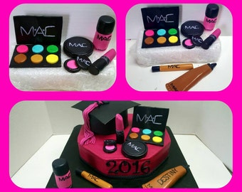 Handmade edible make up cake topper!
