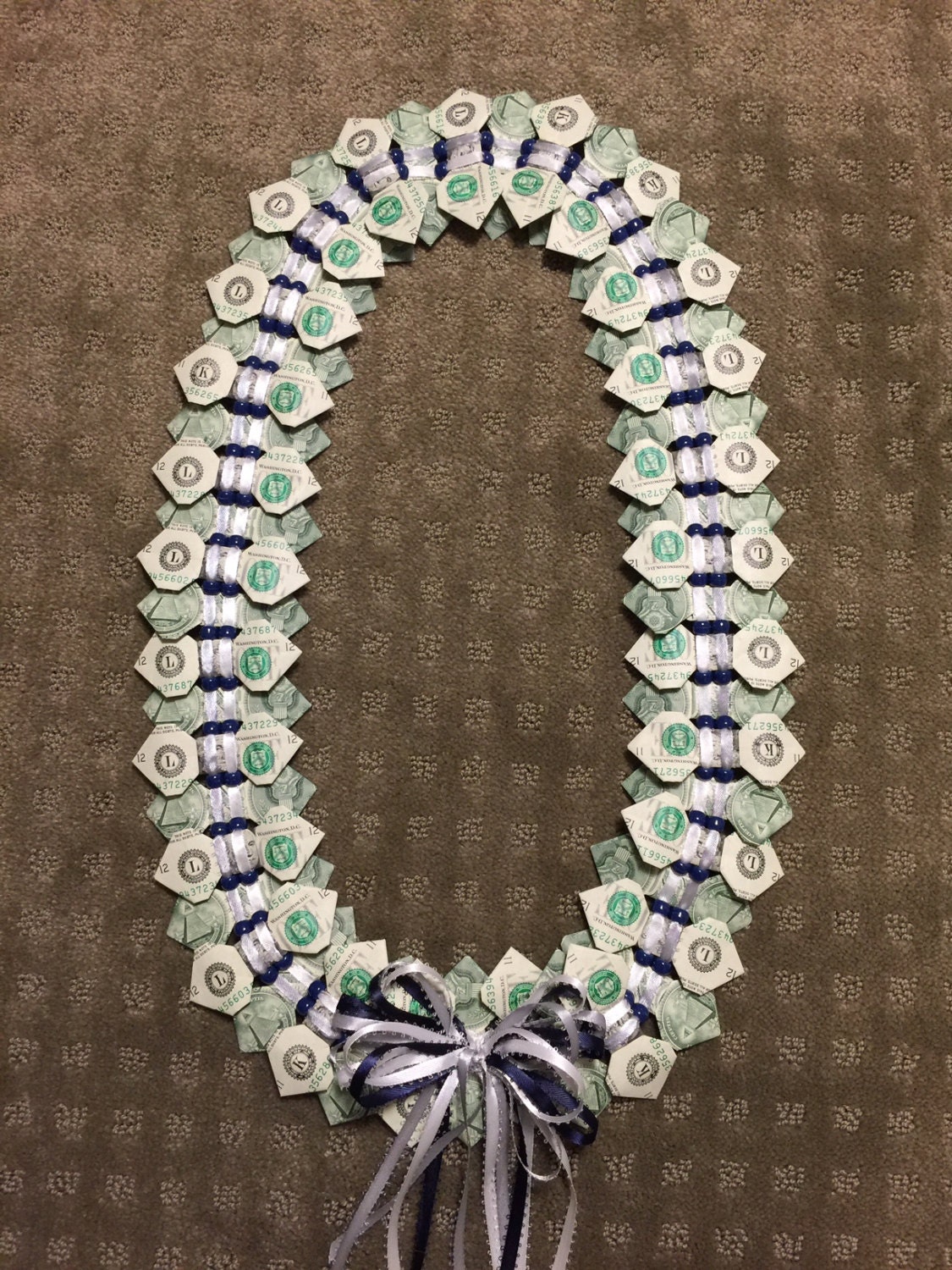 Fifty Dollars Money Bowtie Lei with Beads for Graduation