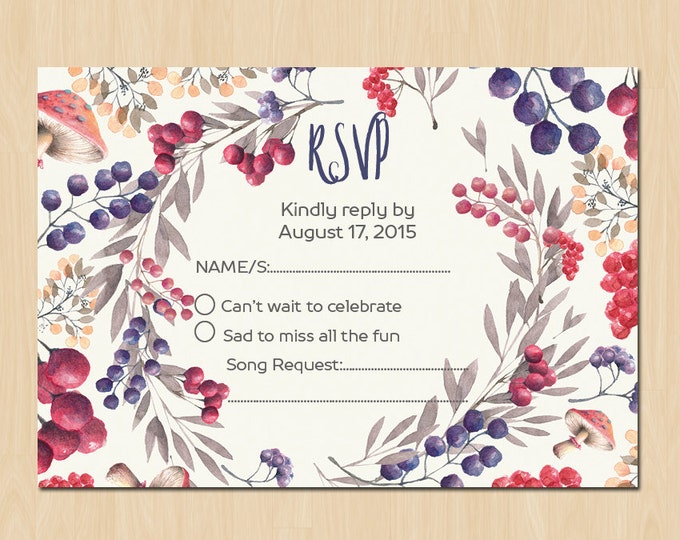 Foral Berry Rustic Wedding Suite - PRINTABLE Invitation // RSVP // Information Card // Full suite or separate purchase