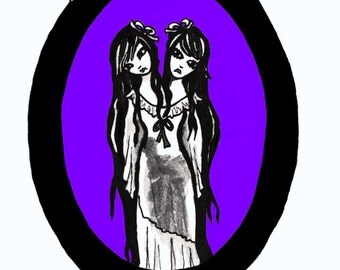 The Siamese Sisters Card - Art Print, Twins, Conjoined, Greeting, Postal card, Elven, Gothic, Circus, Freak, Art, Artist