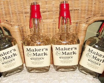 4 MAKER'S MARK WHISKEY Kentucky Straight Bourbon Liter empty recycled liquor bottles for crafts