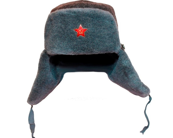 1980s soviet surplus Stylish russian ushanka with badge ear hat with ear flaps folded back fur hats for men S L 2XL