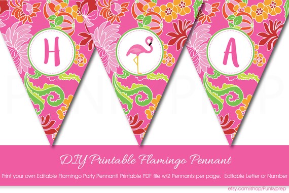 Pink Flamingo Banner with Editable Text Printable Pink