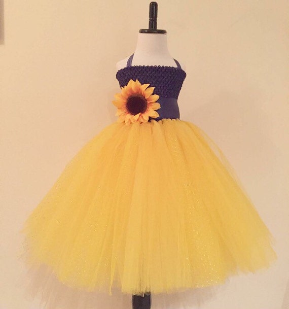 Sunflower Tulle Dress with Matching Headband Set Navy and