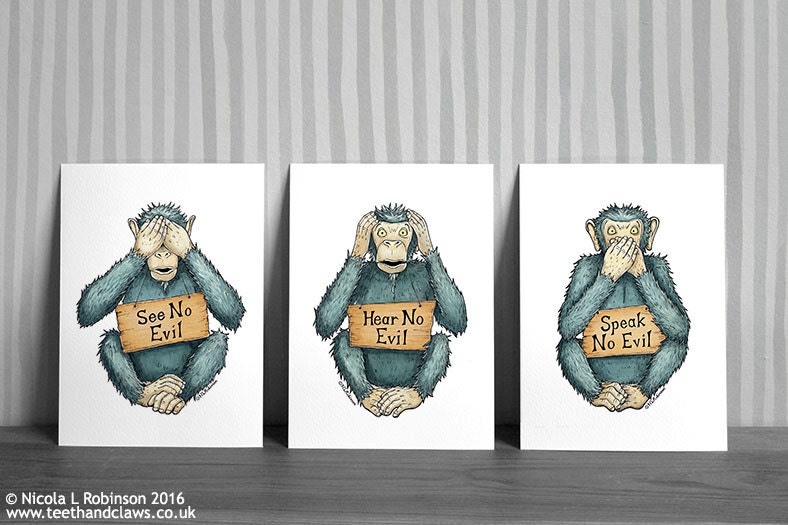 Three Wise Monkeys Monkey Art Prints Monkey Wall Art Wise