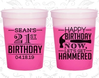 21st Birthday Mood Cups, Happy Birthday, Lets get Hammered, Birthday Color Changing Cups (20087)