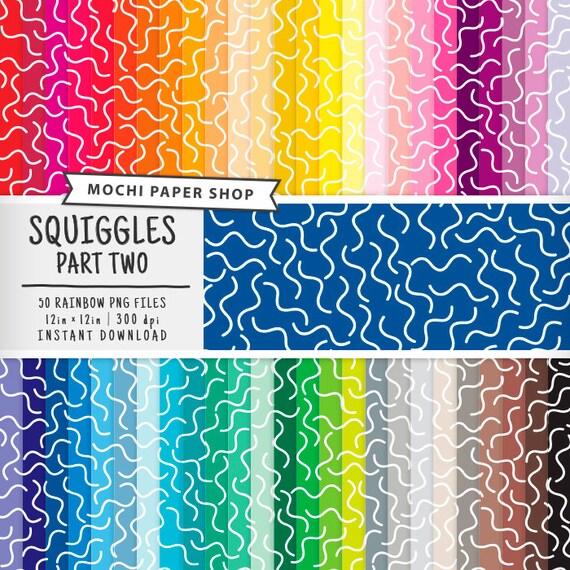 Rainbow Squiggles Digital Paper Download Squiggle Pattern