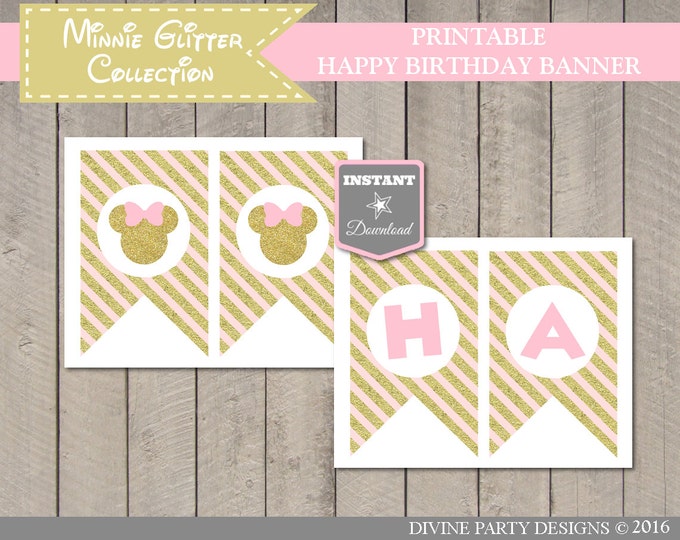 SALE INSTANT DOWNLOAD Printable Glitter Mouse Happy Birthday Banner / Glitter Mouse Collection / Item #2015