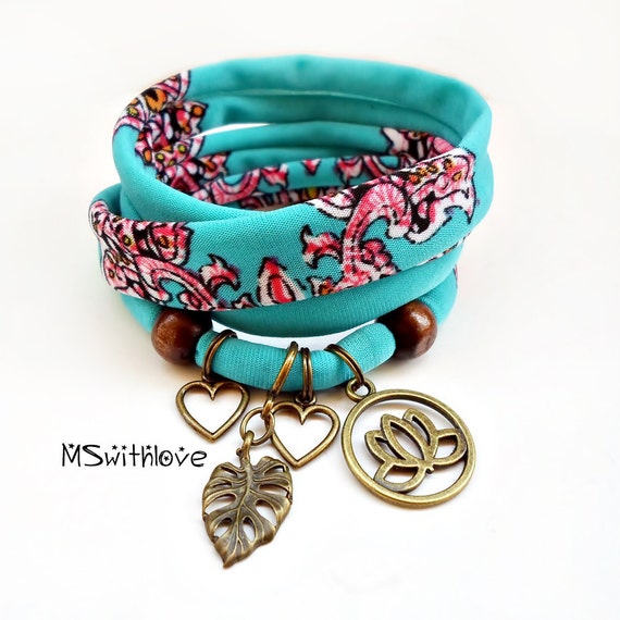 Fabric wrap bracelet Boho fabric bracelet Lotus flower