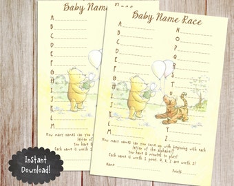 Baby Name Race Baby Shower Game, Printable Winnie the Pooh Baby Shower Game, Classic Winnie the Pooh