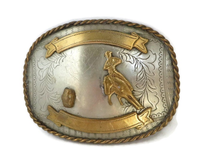 Men's Western Belt Buckle, Vintage Rodeo Belt Buckle, Barrel Racing Trophy Buckle
