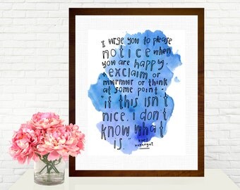 If This isn't Nice I Don't Know What Is Kurt Vonnegut Quote Hand-lettered Watercolor Art