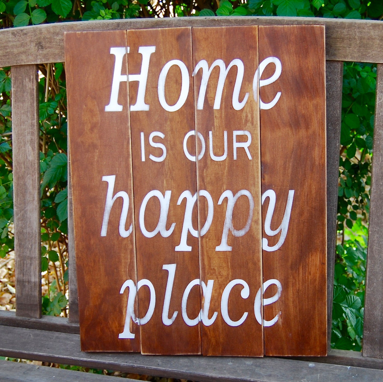 Home is our happy place Wood plank sign gray plank sign