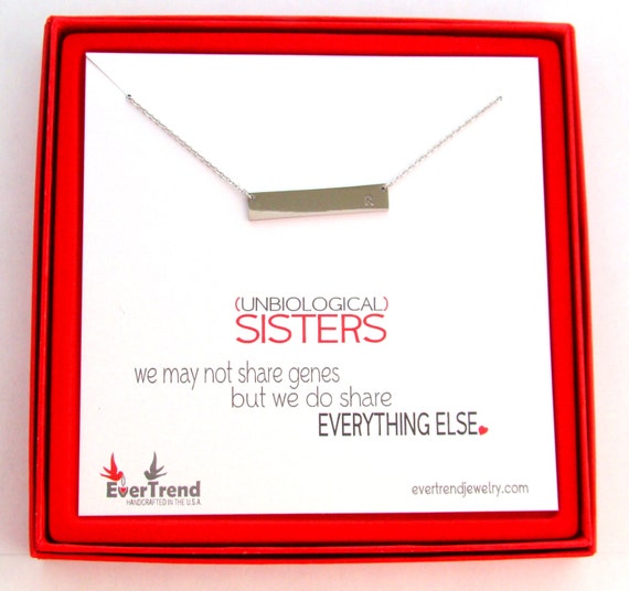 Unbiological Sister Bar Intial Necklace