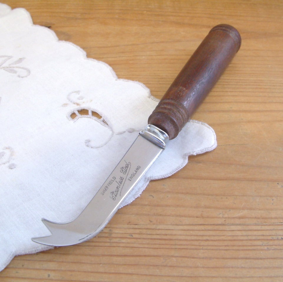 Vintage wooden handle hand crafted cheese knife from Redgum
