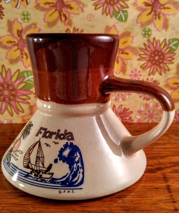 Vintage Florida Wide Bottom No Spill Travel Coffee Mug. Retro