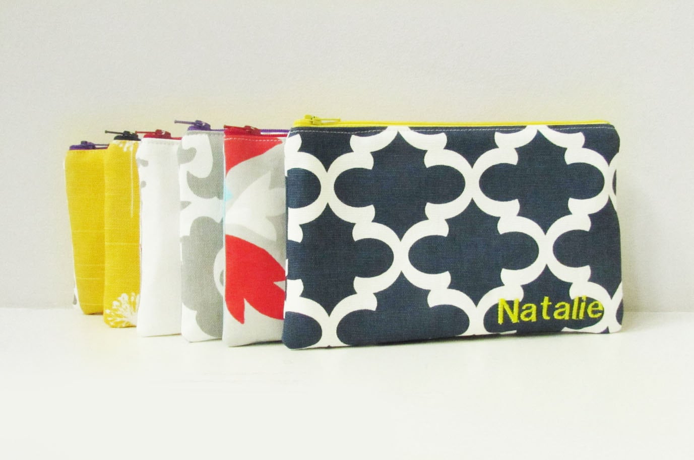 Set of 6 Cosmetic Bag Monogrammed Makeup Pouch