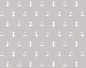 Gray Double Gauze Fabric, Anchors print, Riley Blake Designs, Modern Lightweight Wide width Fabric, Swaddle Baby blanket, Nautical design