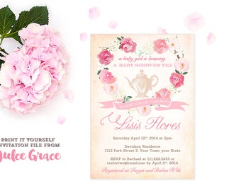 A Baby is Brewing invitations, blush pink shower invitation, floral shower invite, baby shower invites, bridal shower invite, PRINTABLE, VPH