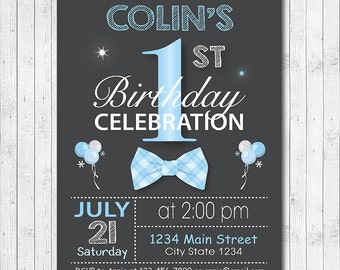 Bow Tie Birthday Invitation, Bow Tie Invite, Bowtie Invitation, 1st Birthday Invitation, Boy Invitation, Digital printable Invitation