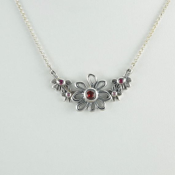 Sterling Silver Sapphire Necklace Silver Daisy Necklace with