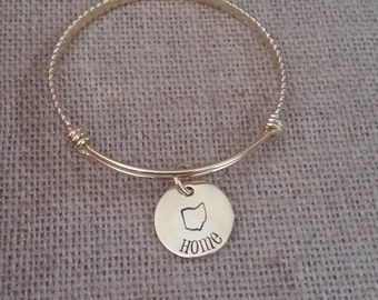 Personalized Bangle Bracelet-Adjustable Expandable Stainless Steel Wire Bangle Charm Bracelet-Gold bangle bracelet-Home Ohio-Ohio Jewelry