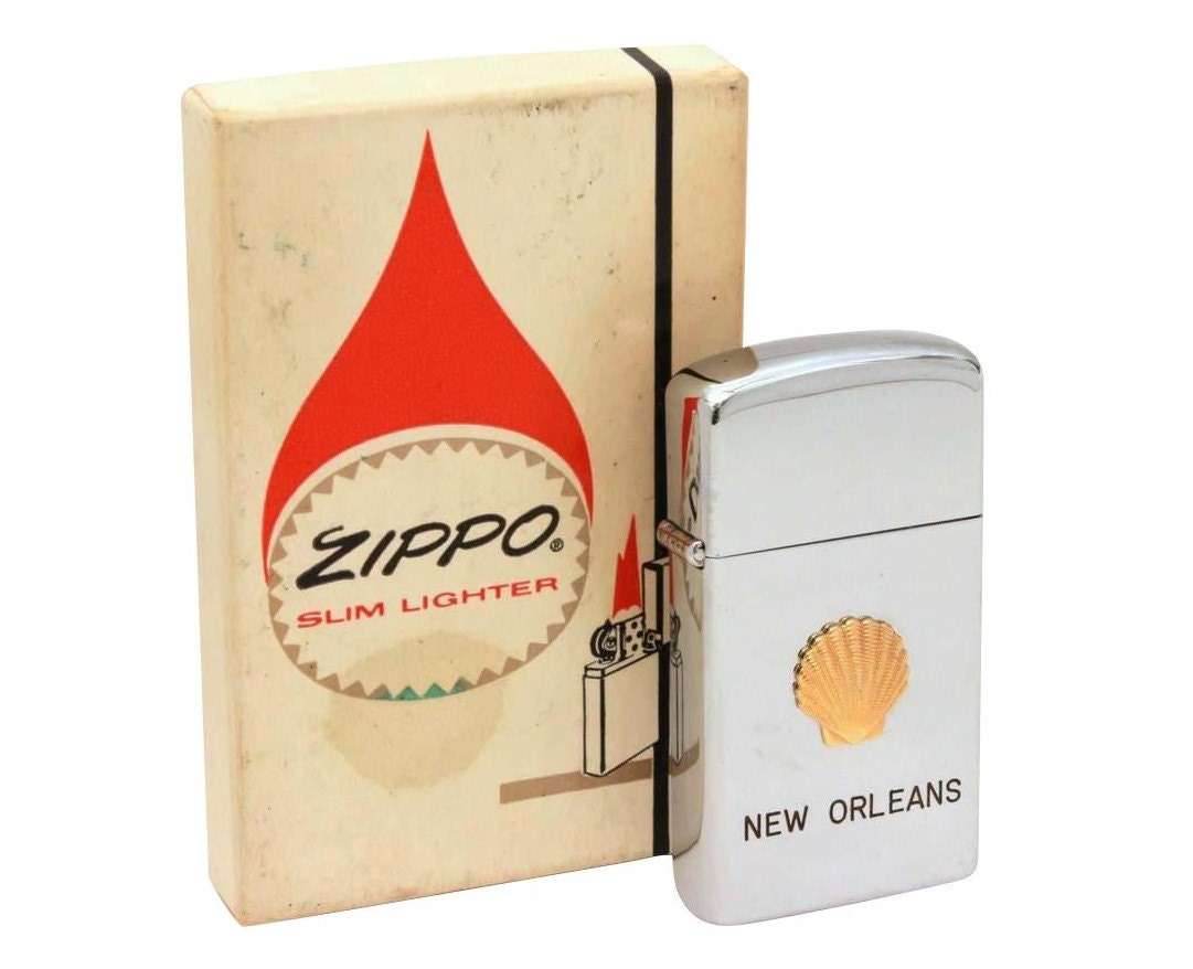 Zippo Slim Lighter Shell Oil New Orleans 1965 Unstruck