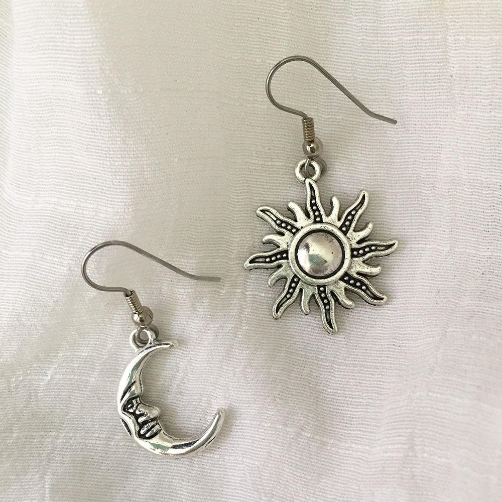 Sun Moon Earrings /Mismatched Moon and Sun Earrings/ Celestial