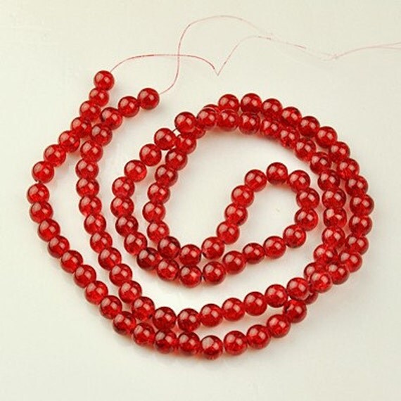 Crackle Glass Beads Strands Round Dyed Dark Red about 8mm