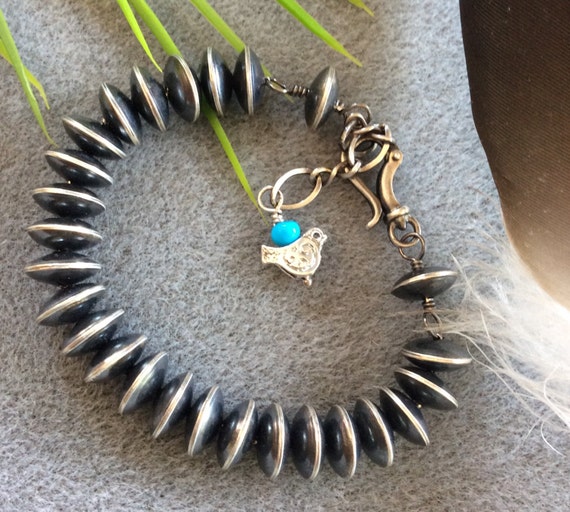 Navajo Pearls10mm Bracelet Saucer Sterling Bench