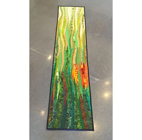 Long wall hanging. Quilted art. For the beach. Fabric by AnnBrauer