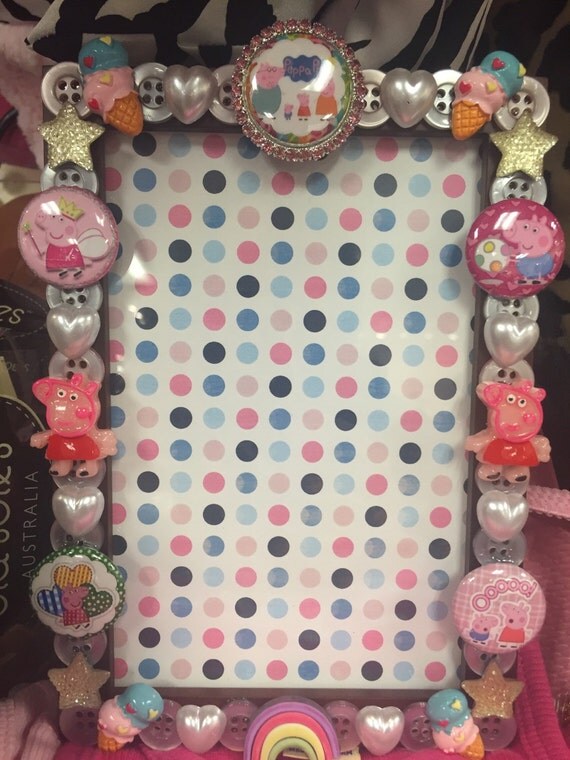Peppa Pig button Picture Frame by ButtonsAllAround on Etsy