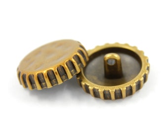 Metal Buttons - Soda Cap Oxidized Brass Metal Shank Buttons - 22mm - 7/8 inch - 6 pcs