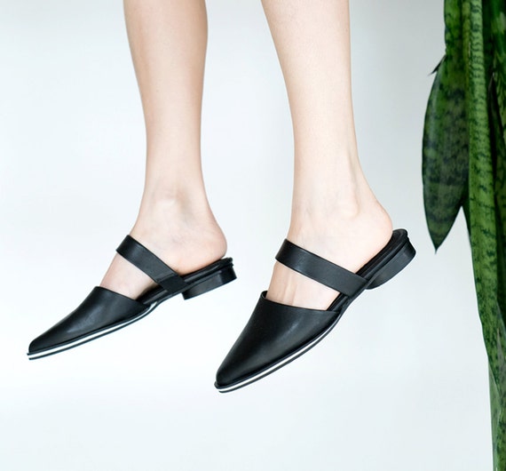 leather mules womens flat