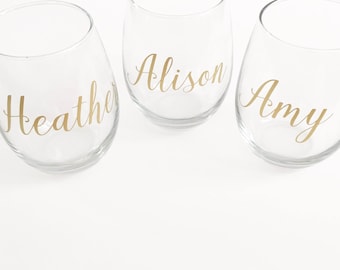 SALE! Personalized Stemless Wine Glass -Bachelorette Party Gift-Bridesmaids gift - Wedding Favors - Wedding Party Gift - Custom Wine Glasses