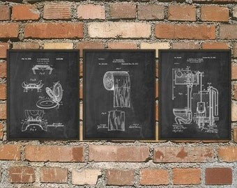 Toilet Inventions Patent Print Set Of 3 - Bathroom Poster - Restroom Wall Art - Bathroom Print - Lavatory - Toilet Roll - Toilet Design