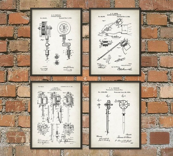 Tattoo Machine Patent Print Set Of 4 Tattoo Patent Tattoo