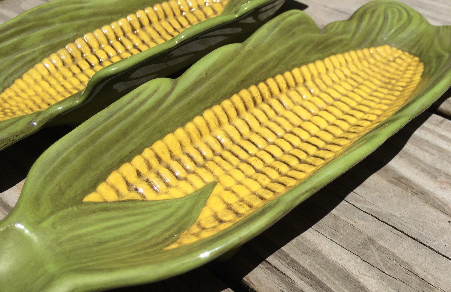 Corn on the Cob Dishes Set of Handmade Signed 1980 Beautiful