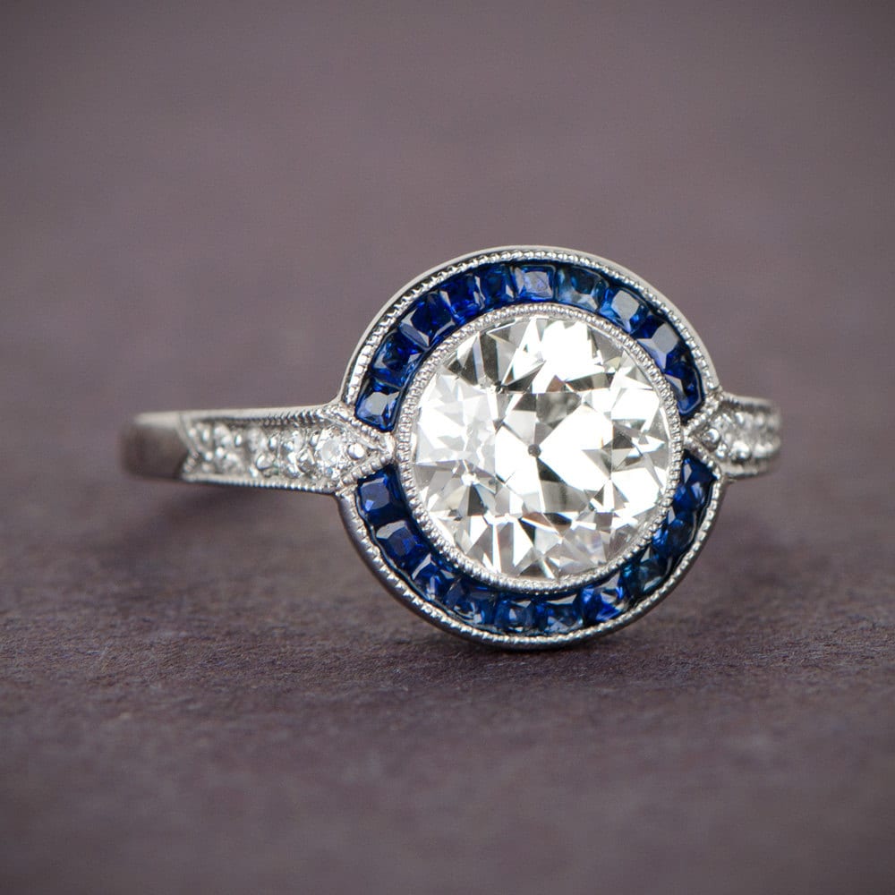 Estate Engagement Ring Vintage 1.88ct Diamond and Sapphire