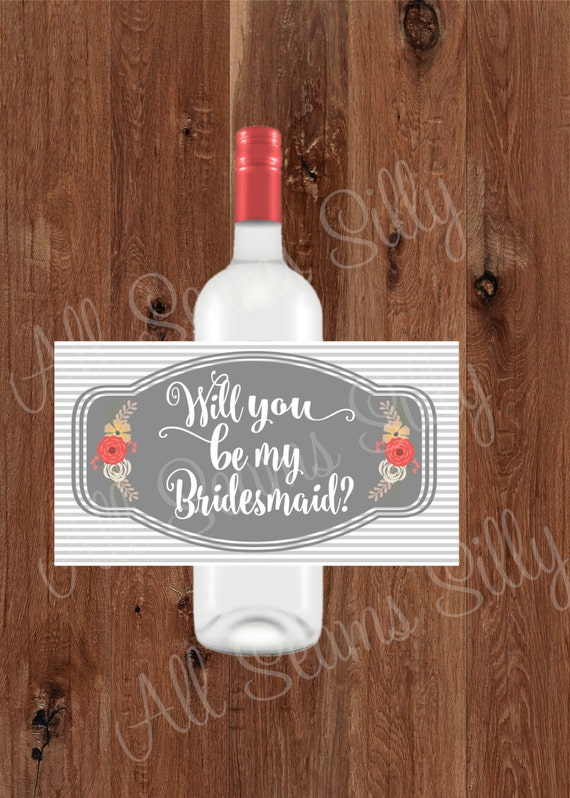 will you be my bridesmaid mini wine bottle label by allseamssilly