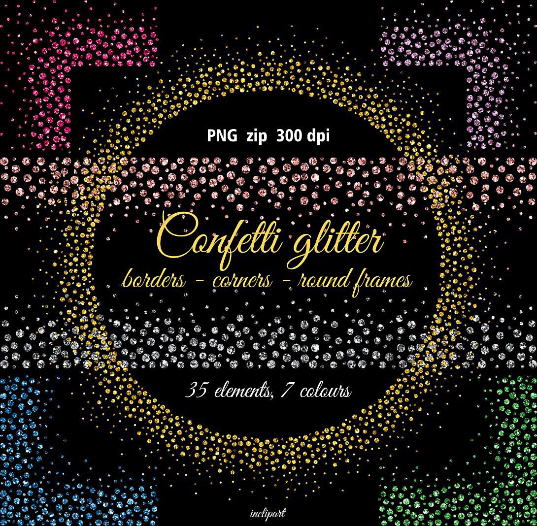 Download Confetti glitter borders corners round frames clipart.