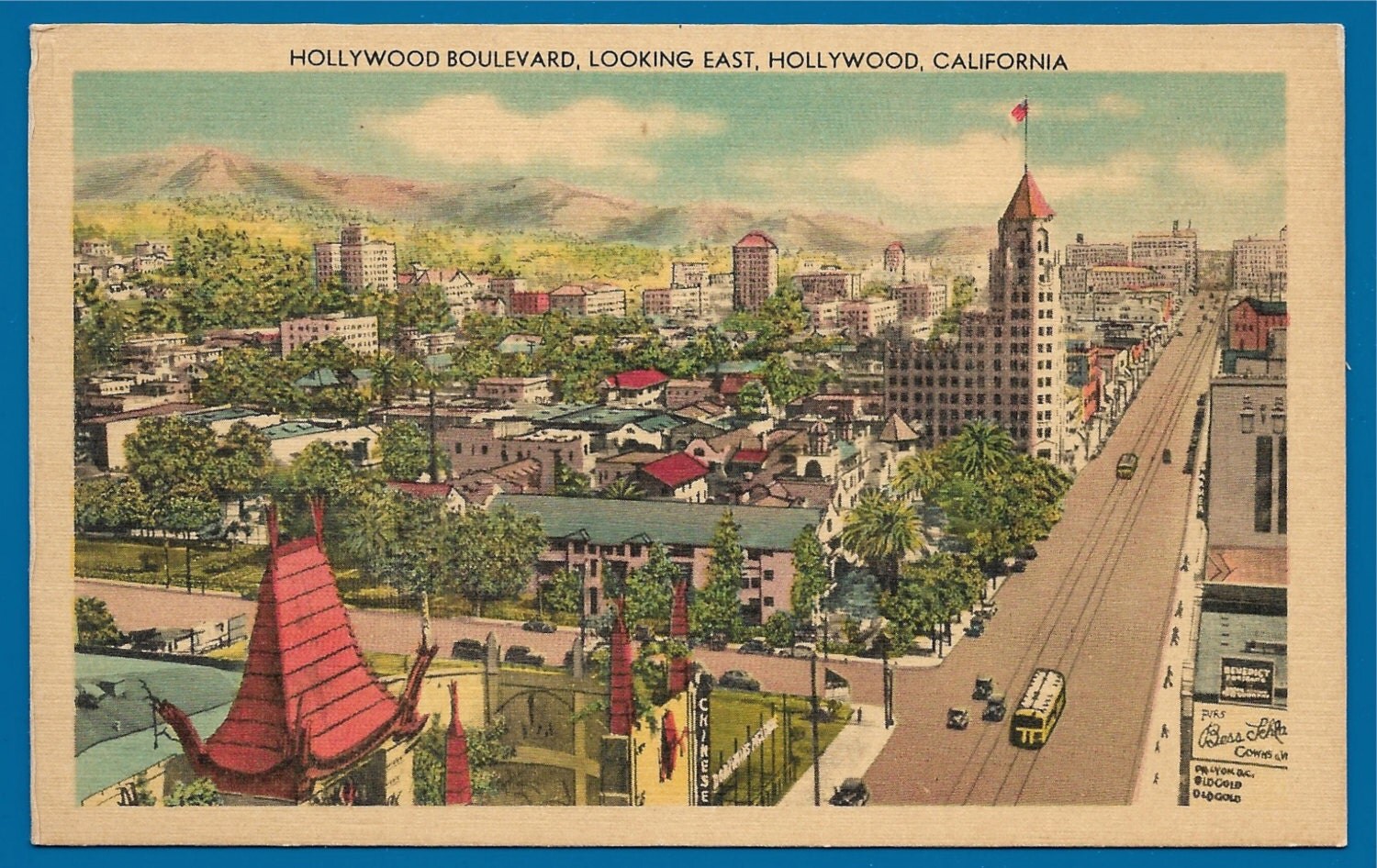 Vintage Linen Postcard Hollywood Boulevard Looking East in