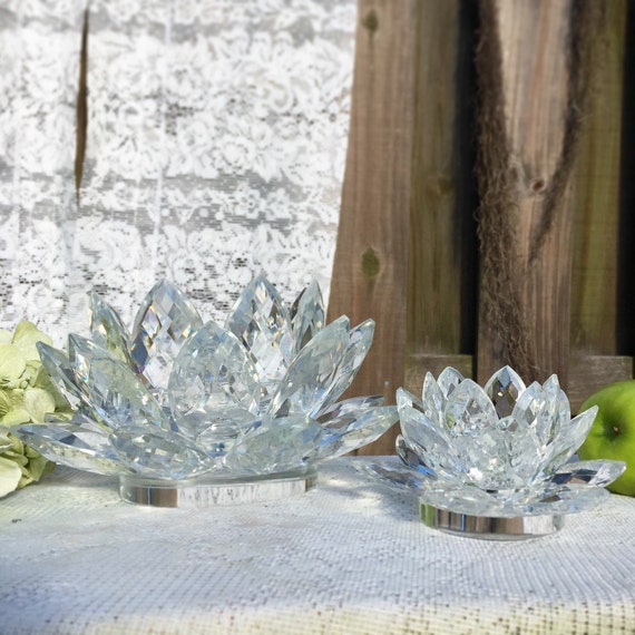 LARGE Stunning Crystal Water lily Candle Holder Lotus