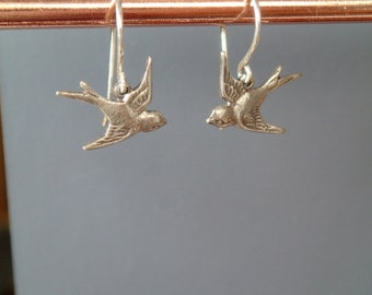 Sterling silver swallow earrings. Swallow earrings.