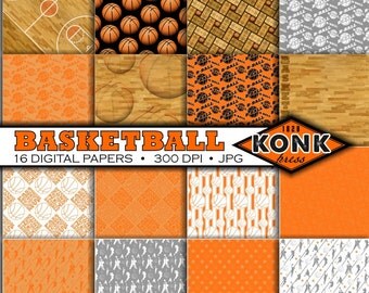 16 Digital Papers Basketball Theme scrapbook paper, JPG, 300 dpi, 12x12 inch papers