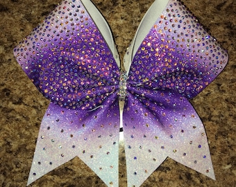 rhinestone bow, ombre bow, purple bow, competition bow, cheer bows