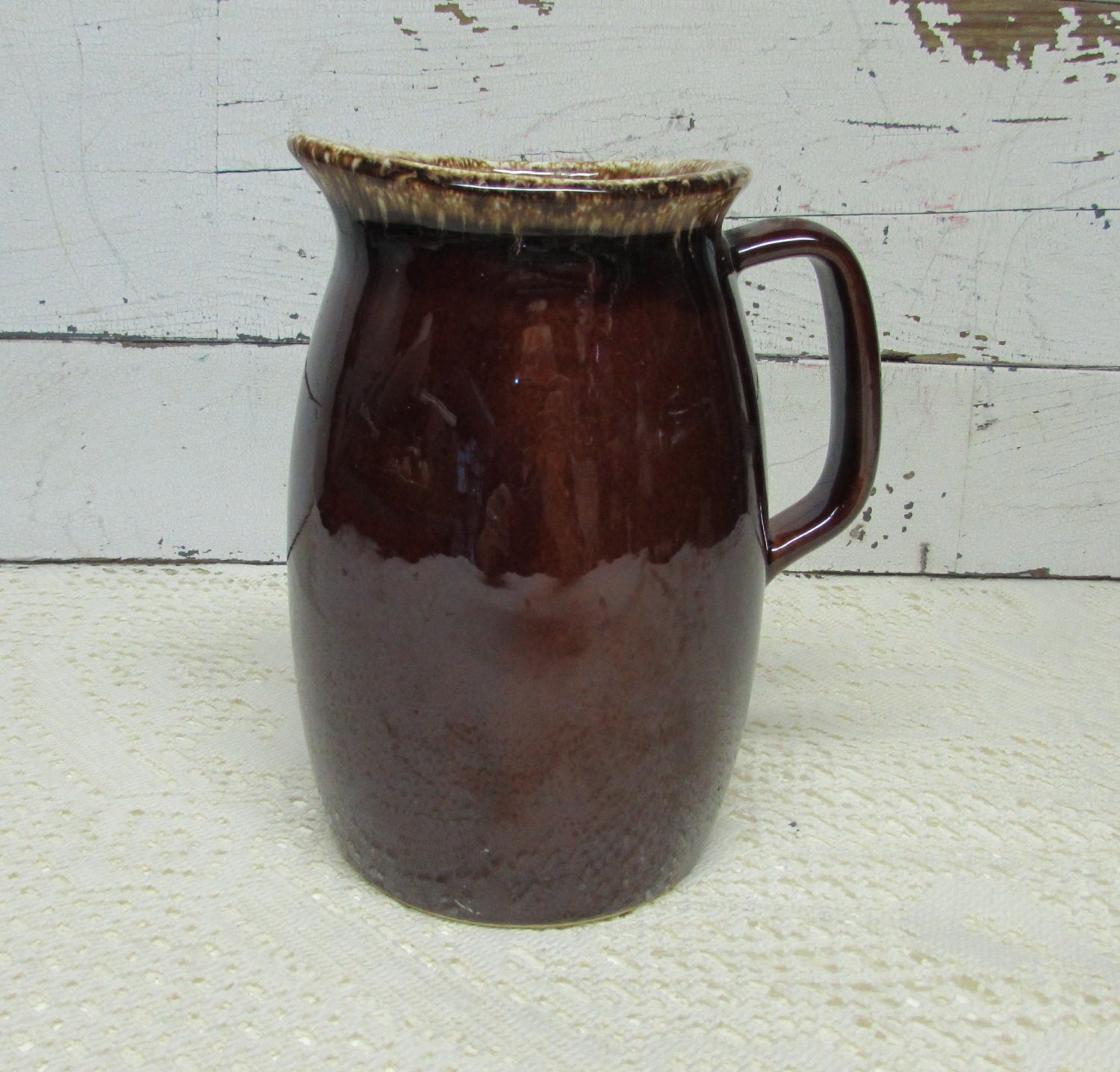Hull Brown Drip Pitcher 9 inches tall Milk or by BusyOnBlackwood