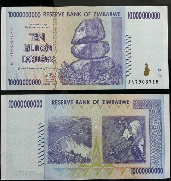 10 Billions Zimbabwe Dollars note 10000000000 Original gift
